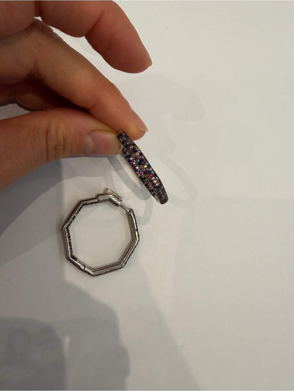 Sterling Silver Multicolor Hexagon Hoops